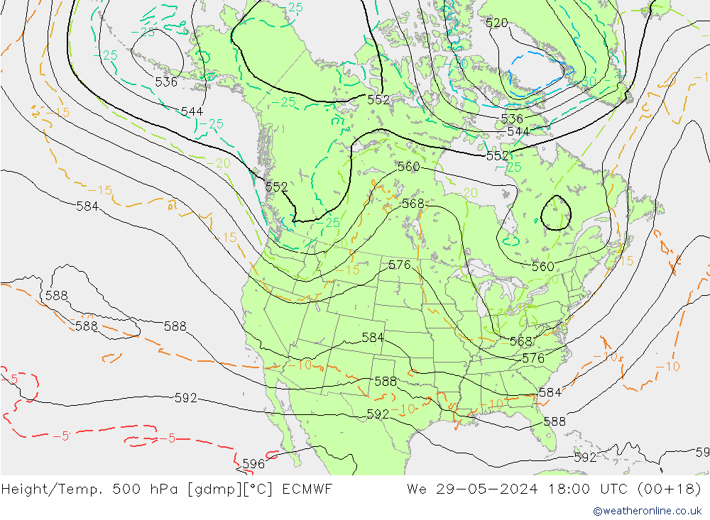 Z500/Rain (+SLP)/Z850 ECMWF St 29.05.2024 18 UTC