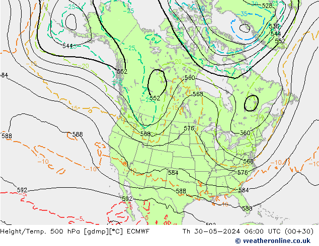 Z500/Rain (+SLP)/Z850 ECMWF gio 30.05.2024 06 UTC