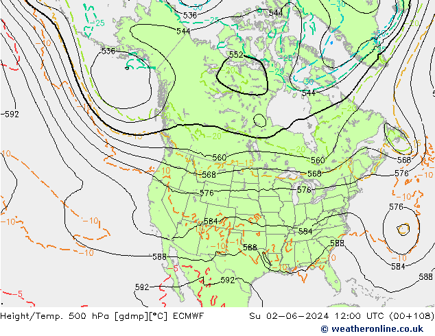 Z500/Regen(+SLP)/Z850 ECMWF zo 02.06.2024 12 UTC