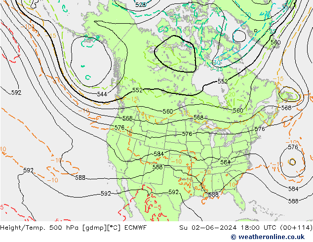 Z500/Rain (+SLP)/Z850 ECMWF Dom 02.06.2024 18 UTC