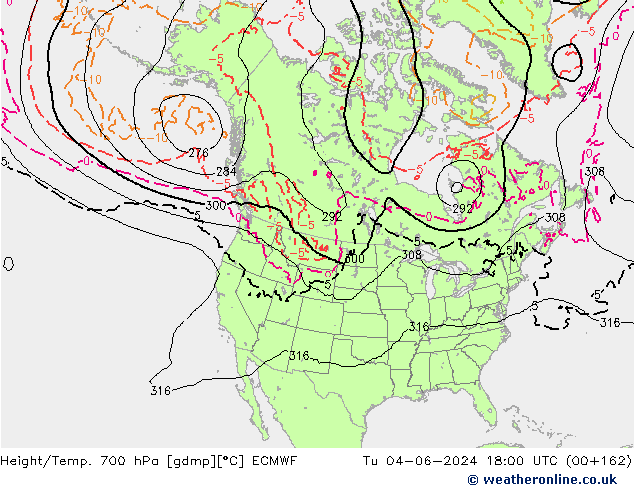 Height/Temp. 700 hPa ECMWF Út 04.06.2024 18 UTC