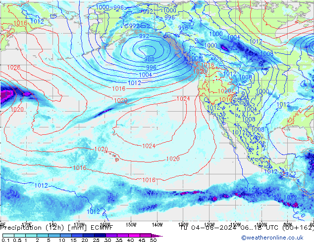 Totale neerslag (12h) ECMWF di 04.06.2024 18 UTC