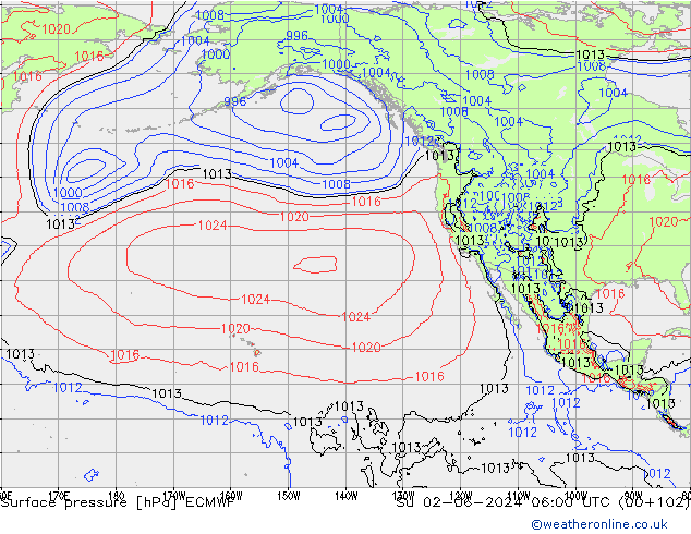 Presión superficial ECMWF dom 02.06.2024 06 UTC