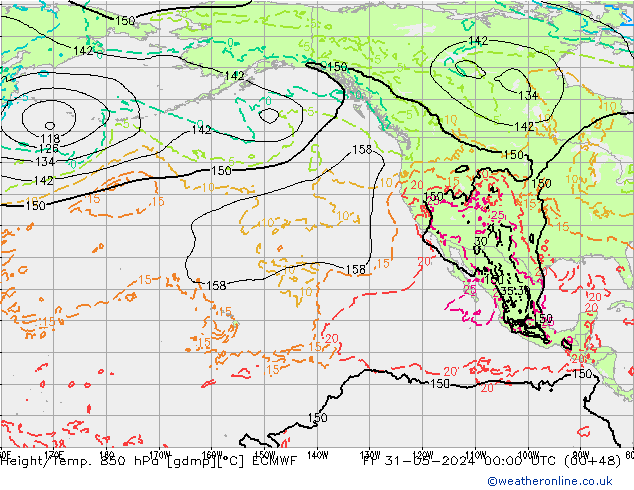 Height/Temp. 850 гПа ECMWF пт 31.05.2024 00 UTC