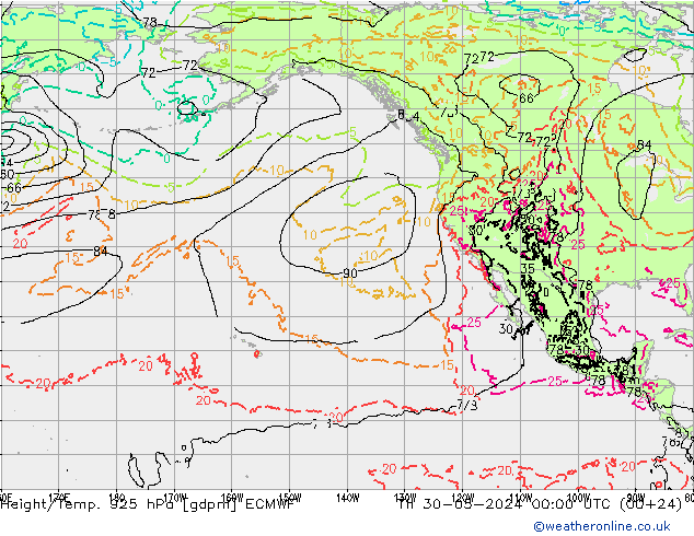 Height/Temp. 925 hPa ECMWF Th 30.05.2024 00 UTC