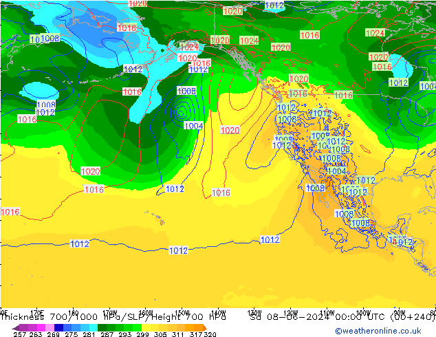 Thck 700-1000 гПа ECMWF сб 08.06.2024 00 UTC