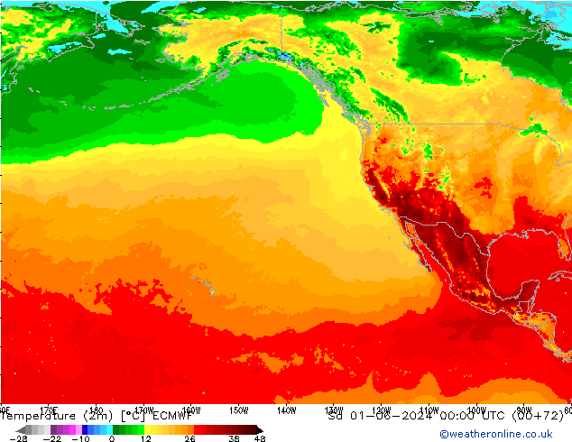 карта температуры ECMWF сб 01.06.2024 00 UTC