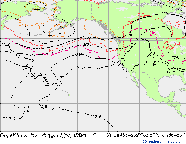 Geop./Temp. 700 hPa ECMWF mié 29.05.2024 03 UTC