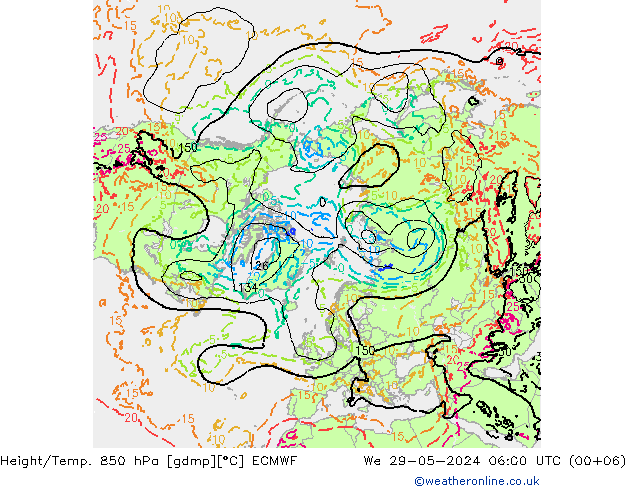 Géop./Temp. 850 hPa ECMWF mer 29.05.2024 06 UTC
