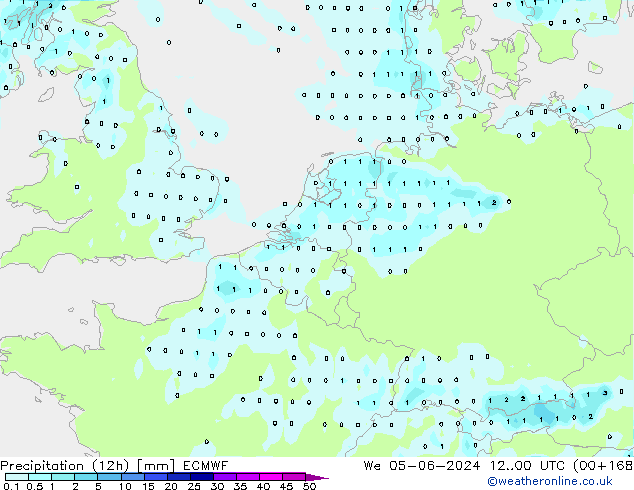 Precipitation (12h) ECMWF We 05.06.2024 00 UTC