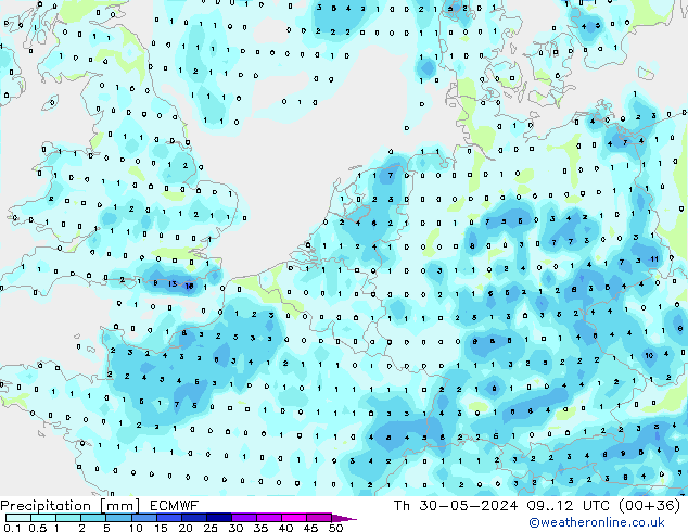 Niederschlag ECMWF Do 30.05.2024 12 UTC