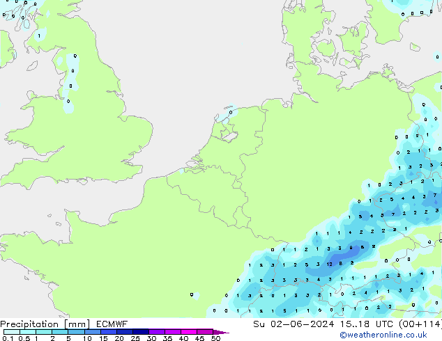 Srážky ECMWF Ne 02.06.2024 18 UTC