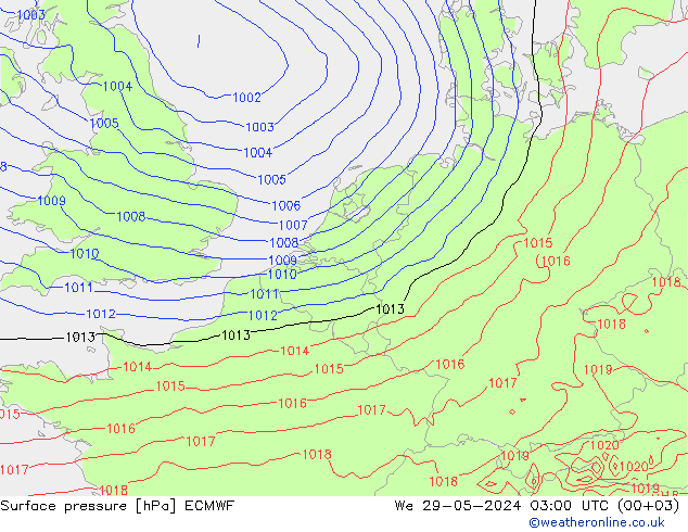 pression de l'air ECMWF mer 29.05.2024 03 UTC