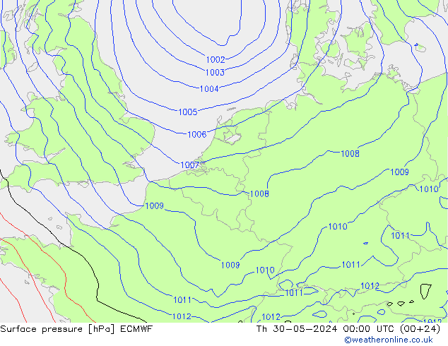 Surface pressure ECMWF Th 30.05.2024 00 UTC