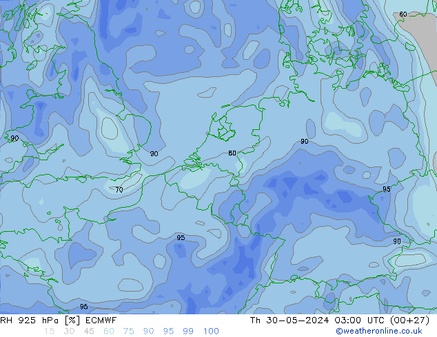 925 hPa Nispi Nem ECMWF Per 30.05.2024 03 UTC