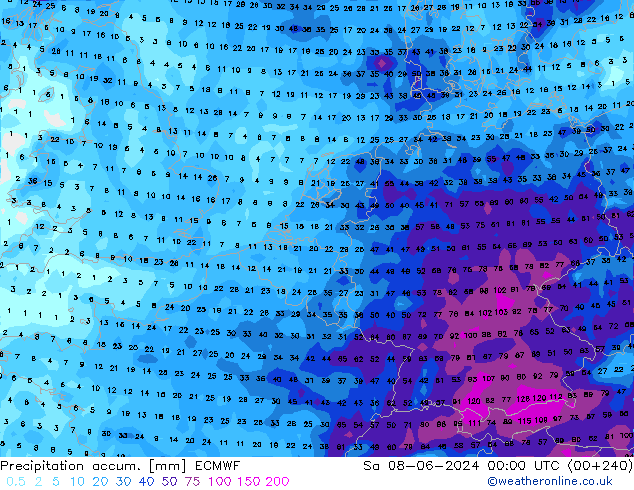 Precipitation accum. ECMWF sab 08.06.2024 00 UTC