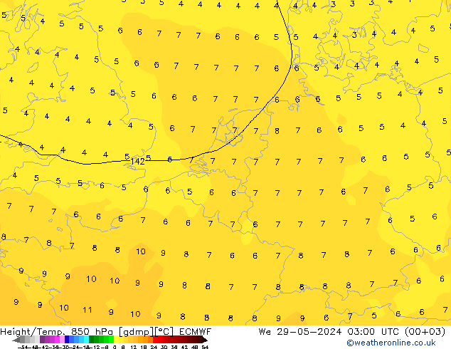 Yükseklik/Sıc. 850 hPa ECMWF Çar 29.05.2024 03 UTC