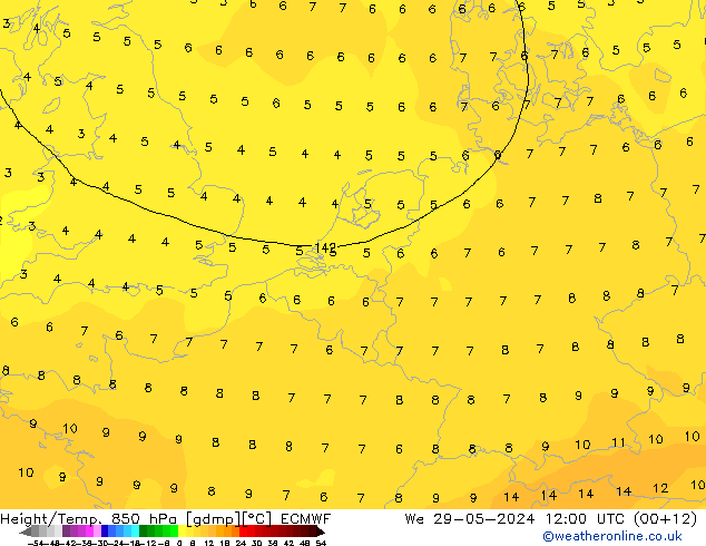 Z500/Rain (+SLP)/Z850 ECMWF We 29.05.2024 12 UTC