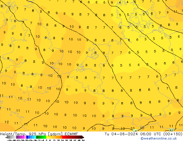 Height/Temp. 925 гПа ECMWF вт 04.06.2024 06 UTC