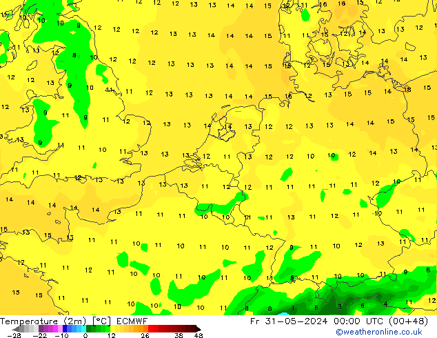 Temperature (2m) ECMWF Fr 31.05.2024 00 UTC