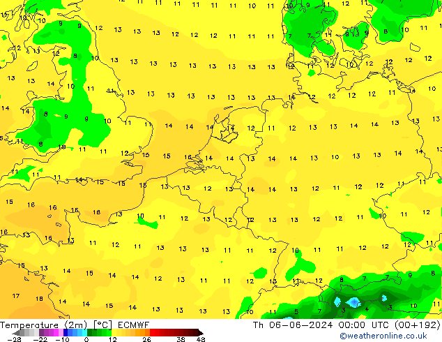 Temperatura (2m) ECMWF Qui 06.06.2024 00 UTC