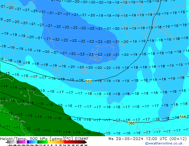 Z500/Rain (+SLP)/Z850 ECMWF We 29.05.2024 12 UTC