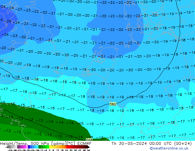 Z500/Rain (+SLP)/Z850 ECMWF Th 30.05.2024 00 UTC