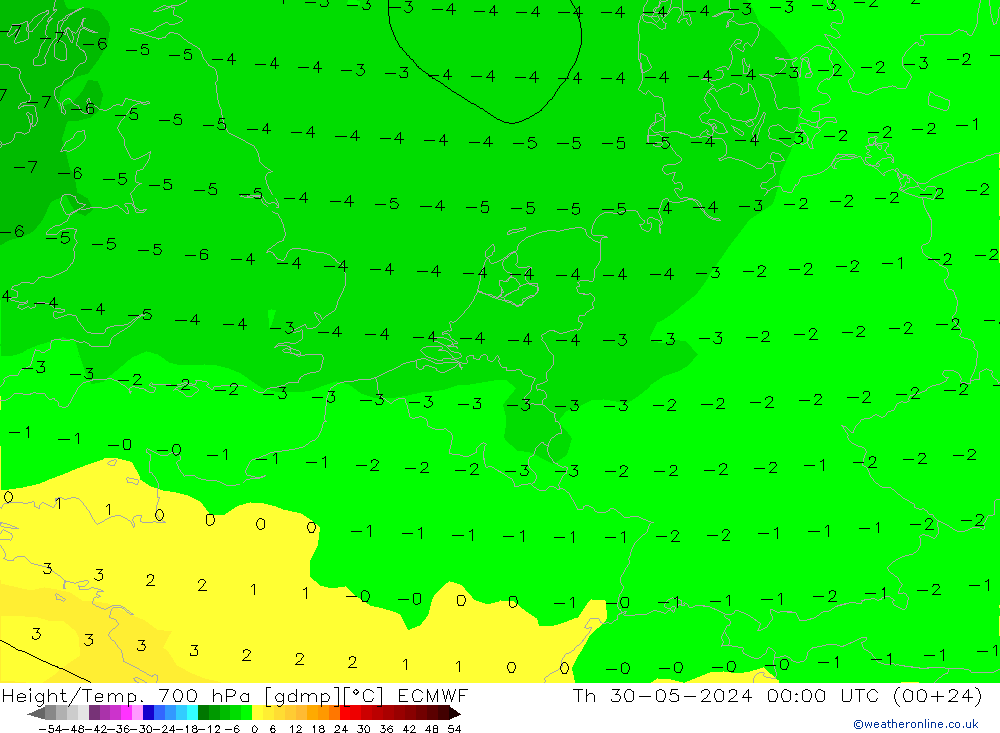 Height/Temp. 700 hPa ECMWF  30.05.2024 00 UTC