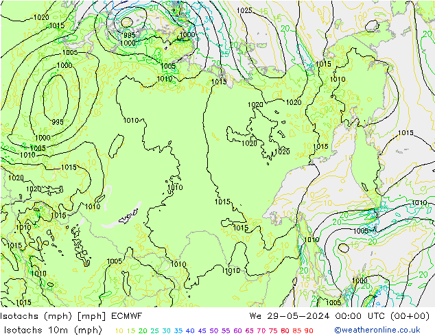 Isotachs (mph) ECMWF Qua 29.05.2024 00 UTC