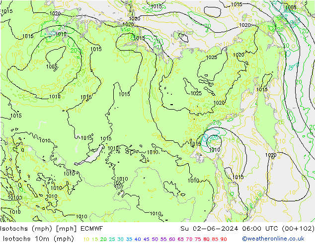 Isotachs (mph) ECMWF Su 02.06.2024 06 UTC