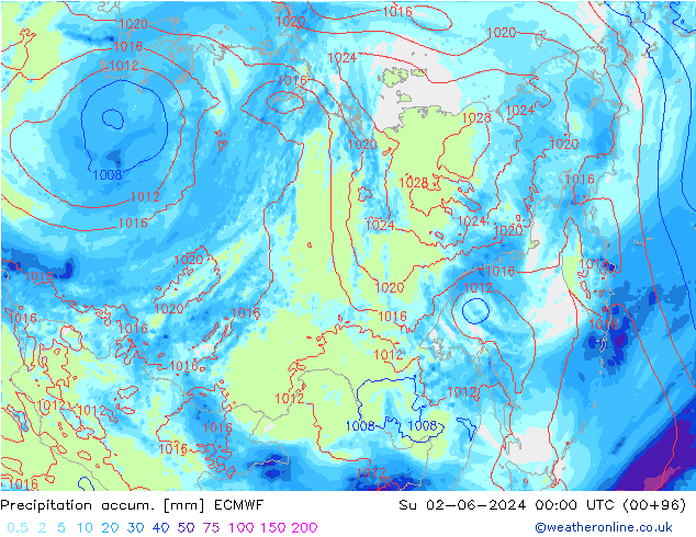 Precipitation accum. ECMWF nie. 02.06.2024 00 UTC