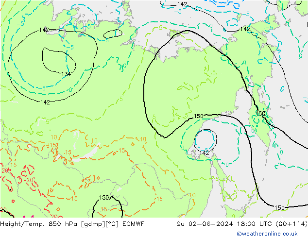 Height/Temp. 850 hPa ECMWF nie. 02.06.2024 18 UTC