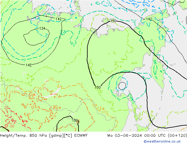 Height/Temp. 850 hPa ECMWF lun 03.06.2024 00 UTC