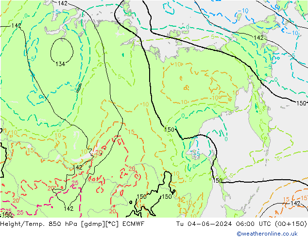 Géop./Temp. 850 hPa ECMWF mar 04.06.2024 06 UTC