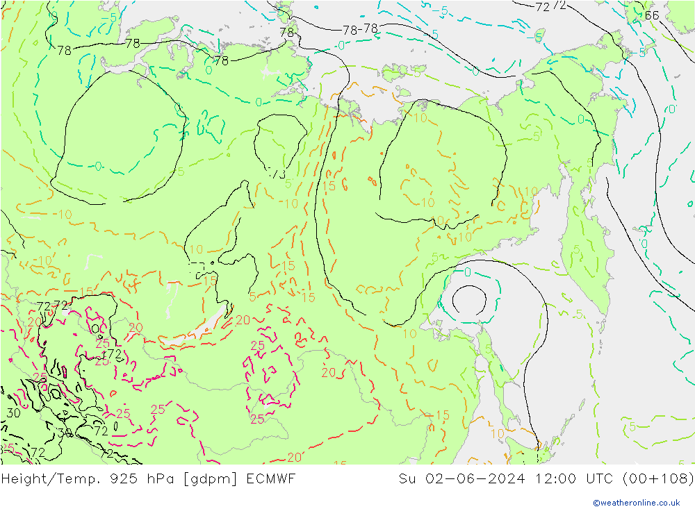 Hoogte/Temp. 925 hPa ECMWF zo 02.06.2024 12 UTC