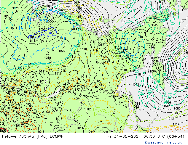 Theta-e 700hPa ECMWF Sex 31.05.2024 06 UTC