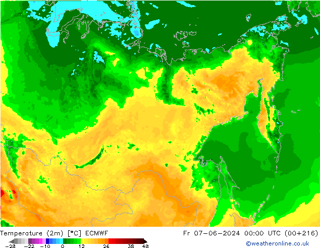 Temperature (2m) ECMWF Fr 07.06.2024 00 UTC