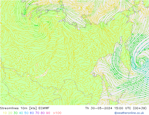 Linea di flusso 10m ECMWF gio 30.05.2024 15 UTC