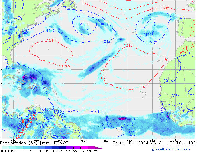 Precipitation (6h) ECMWF Čt 06.06.2024 06 UTC