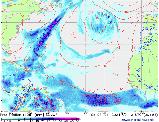 Totale neerslag (12h) ECMWF za 01.06.2024 12 UTC