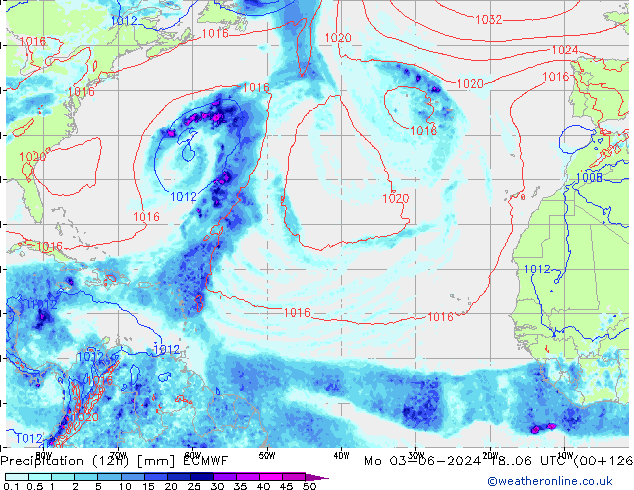 Precipitação (12h) ECMWF Seg 03.06.2024 06 UTC