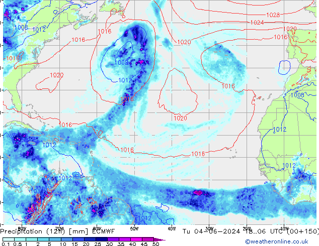 Totale neerslag (12h) ECMWF di 04.06.2024 06 UTC