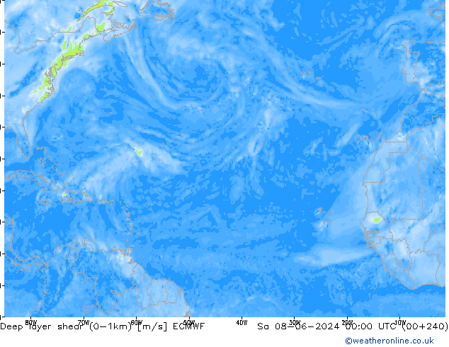 Deep layer shear (0-1km) ECMWF Cts 08.06.2024 00 UTC