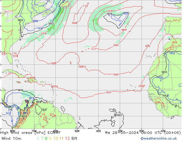 High wind areas ECMWF mer 29.05.2024 06 UTC