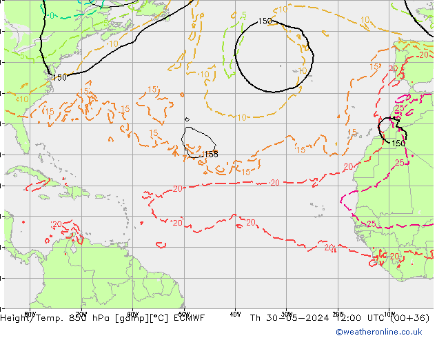 Z500/Rain (+SLP)/Z850 ECMWF Qui 30.05.2024 12 UTC