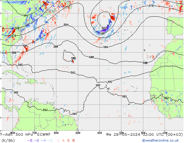 T-Adv. 500 hPa ECMWF Qua 29.05.2024 03 UTC