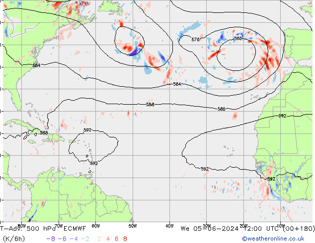 T-Adv. 500 hPa ECMWF mer 05.06.2024 12 UTC