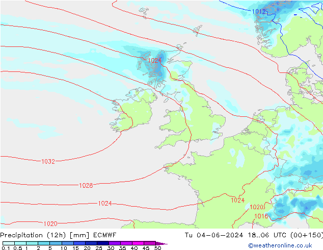 Precipitation (12h) ECMWF Tu 04.06.2024 06 UTC