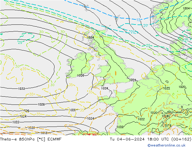 Theta-e 850hPa ECMWF Sa 04.06.2024 18 UTC