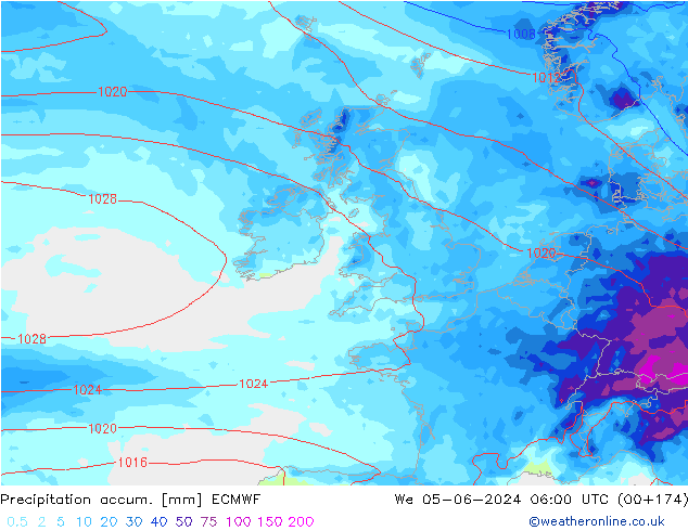 Precipitation accum. ECMWF  05.06.2024 06 UTC